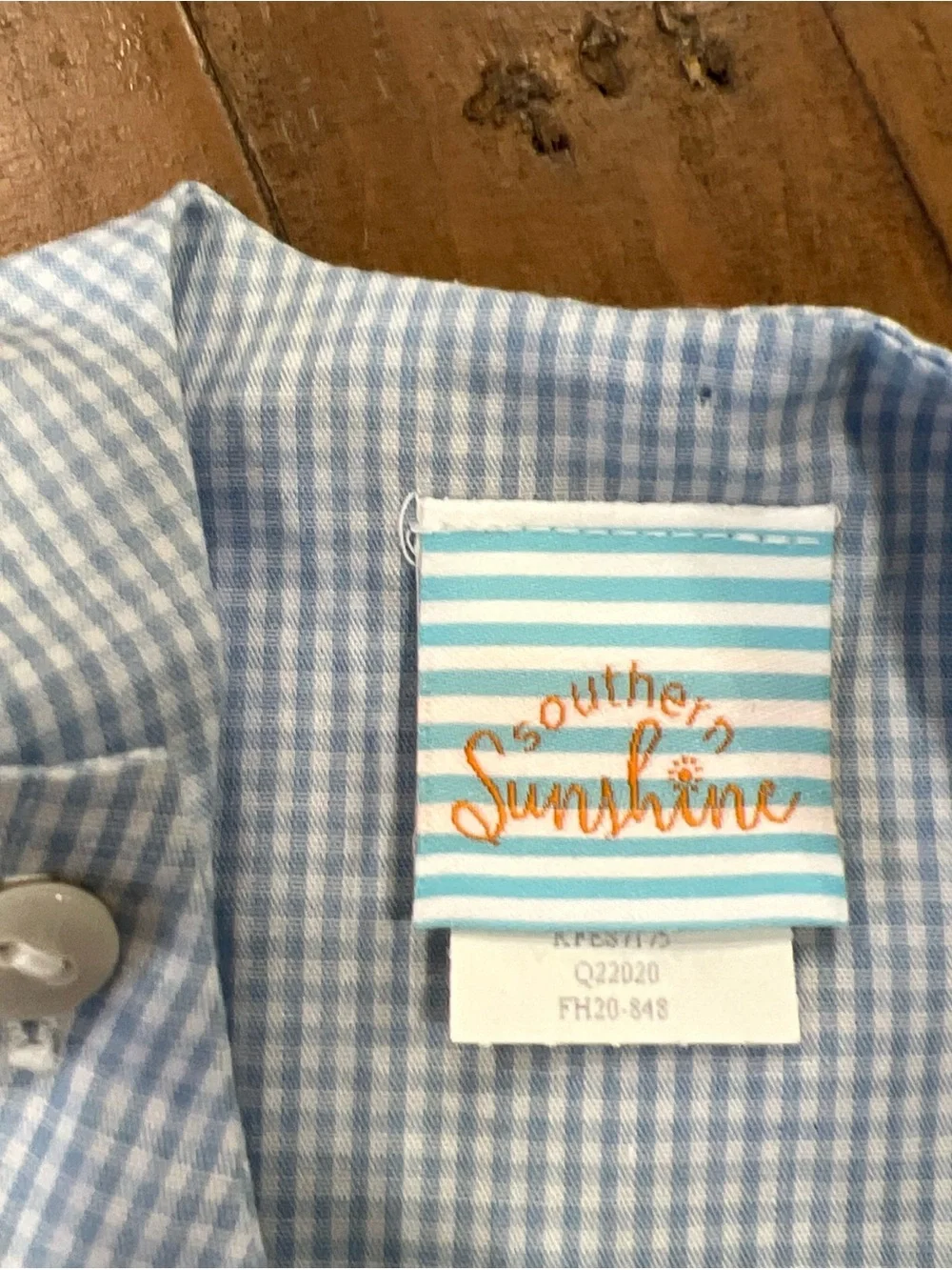 Southern Sunshine Big Brother Smocked Blue Gingham Jon Jon One Piece Romper 24m